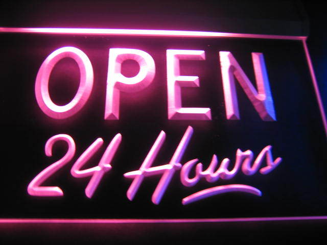 Open 24 Hours Logo Pub Light Sign Neon Red